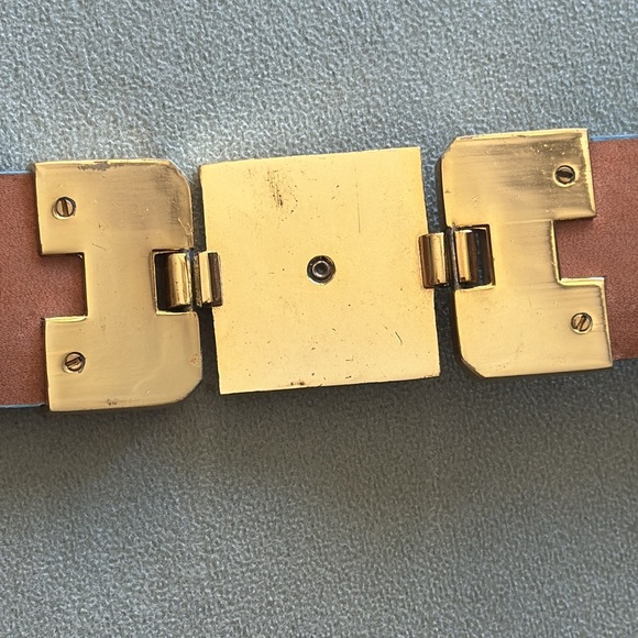 HOLSTER leather Belt Light Blue Croc Belt, Gold Greek Key, Made in Mexico - Picture 9 of 13